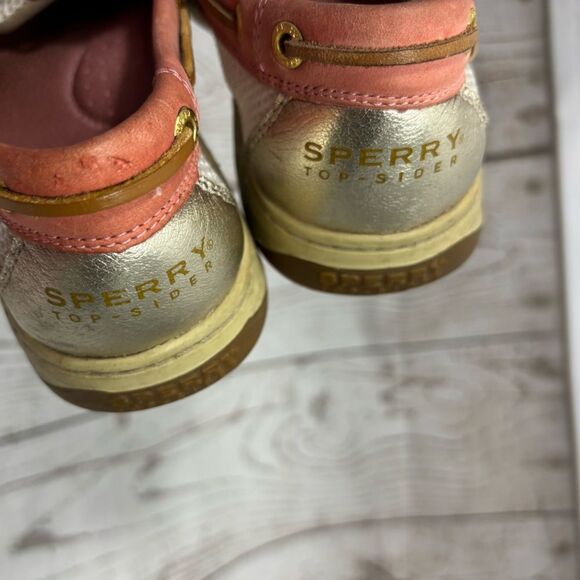 Sperry Top-Sider Angelfish Coral Salmon Tan Gold Mesh Womens Boat Shoes 10M - Picture 14 of 15
